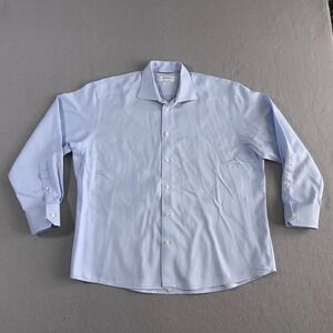 Eton Shirt Men XL Petite Pinstripe Button Up Twill  Blue Made to Measure Office